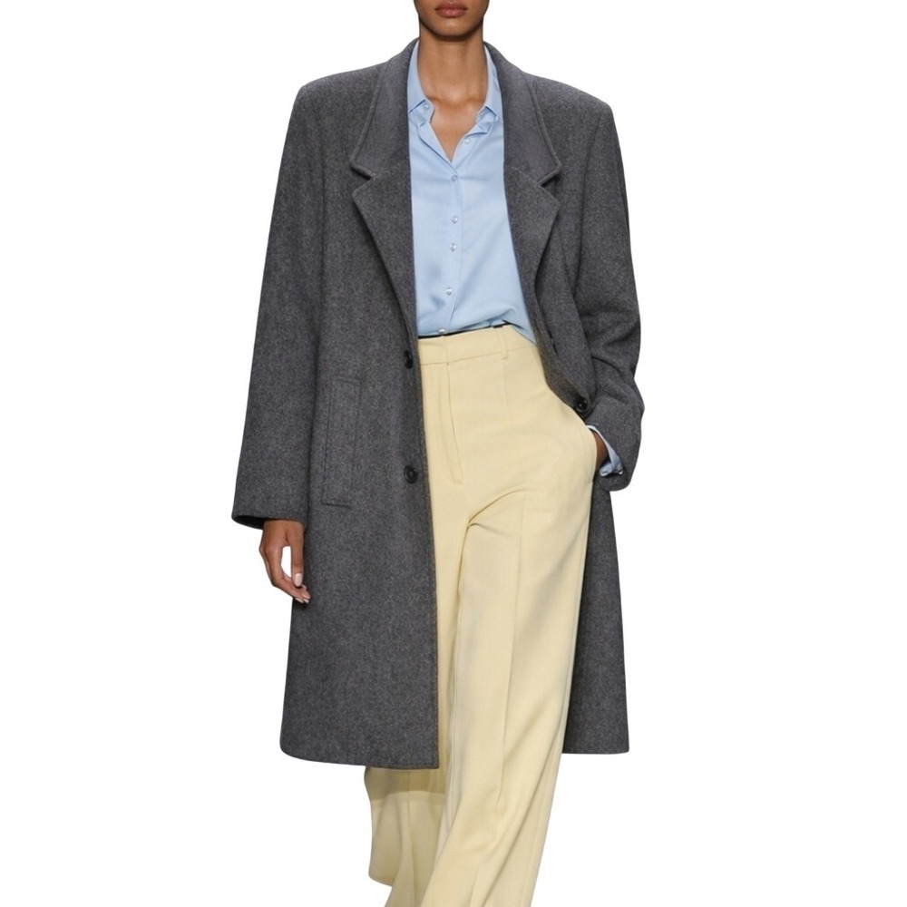 Vintage 80s Dark Academia 90s Minimalist Structured 100% Wool Gray Trench Coat